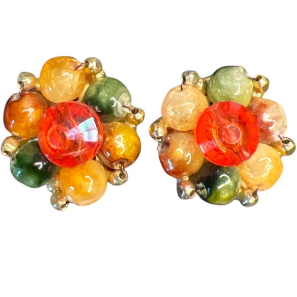 Orange Citrus Sage Clip on Vintage earrings Signed Hong Kong - Picture 1 of 3